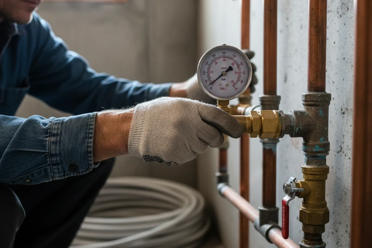 Pressure testing a repaired line during Water Line Repair in Maceo